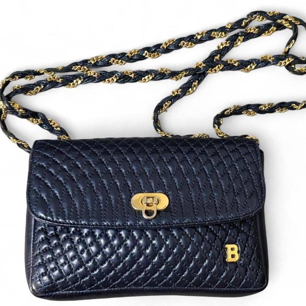 Beautiful Authentic Bally Rare 2-Way Mini Quilted Shoulder Bag Navy